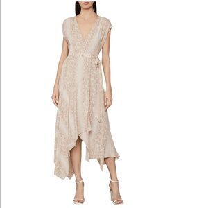 BCBGMAXAZRIA Python-Print Asymmetrical Midi Wrap Dress Bare Pink XXS